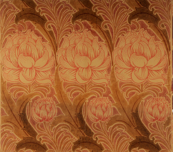 Alternating rows of large and small flowerheads in flowing diagonal bands, in two ochre tones