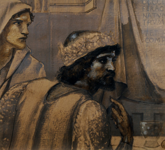 Cartoon for a tapestry of Sir Lancelot & Ector de Marys