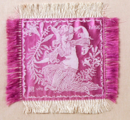 female figure with lily flower on pink ground