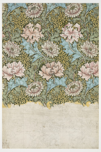 A colourful floral pattern, the lower part of the design is left uncoloured.