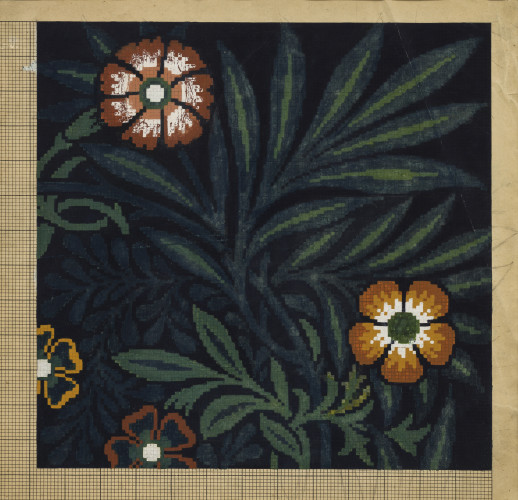 A coloured drawing on graph paper of leaves and flowers