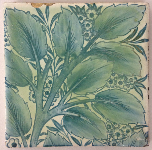 tile, handpainted with bay and willow design