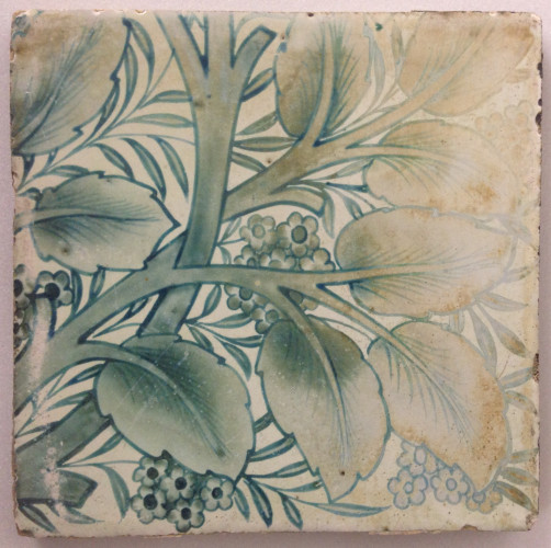 tile, handpainted with bay and willow design