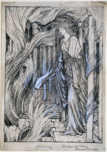 Drawing of a woman in a burning forest