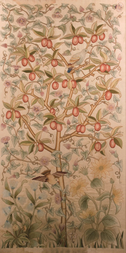 embroidery of a plum tree in coloured silks