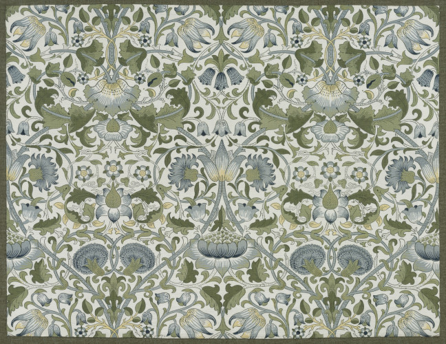 Repeating floral design in greens and blues